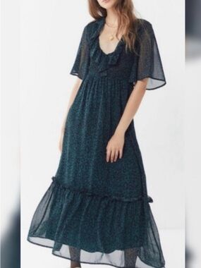 Moon River Green with navy leopard print midi dress